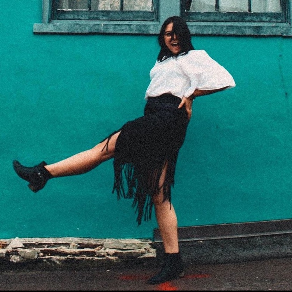 BLACK FRINGE SKIRT SUEDE
